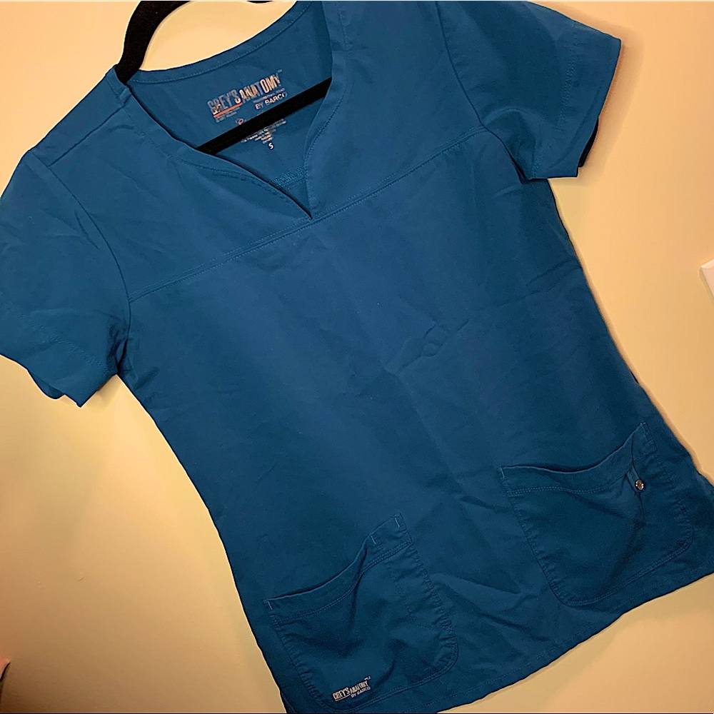 Greys Anatomy Small Caribbean Blue Scrub Top